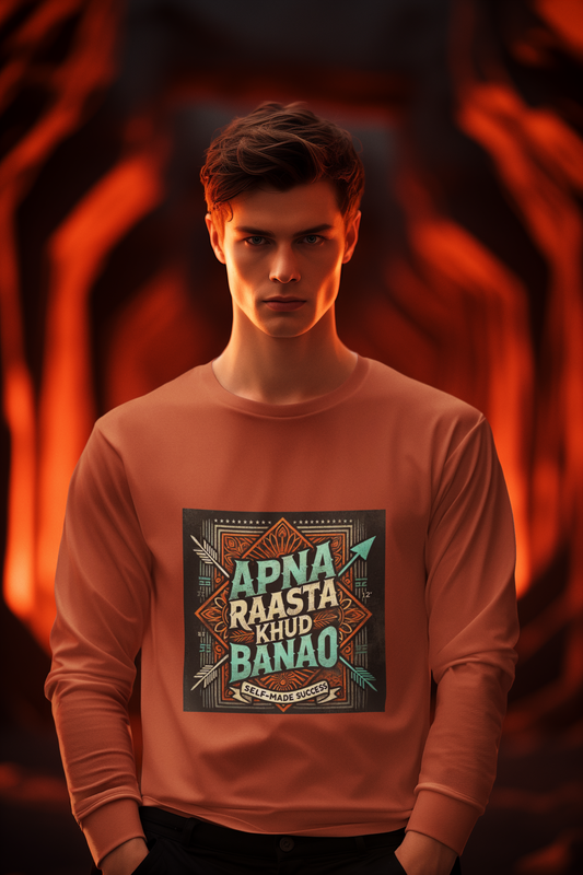Apna Raasta Khud Banao" Full Sleeve Printed Cotton Blend T-Shirt for Men & Women | Inspirational Casual Wear | Available in 6 Colors, Sizes S to 2XL