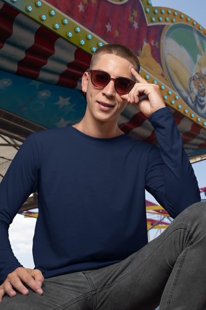 Men's  Solid Full Sleeve Cotton T-Shirt – Winter Casuals – Slim Fit & Stylish | Blue