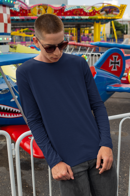 Men's  Solid Full Sleeve Cotton T-Shirt – Winter Casuals – Slim Fit & Stylish | Blue